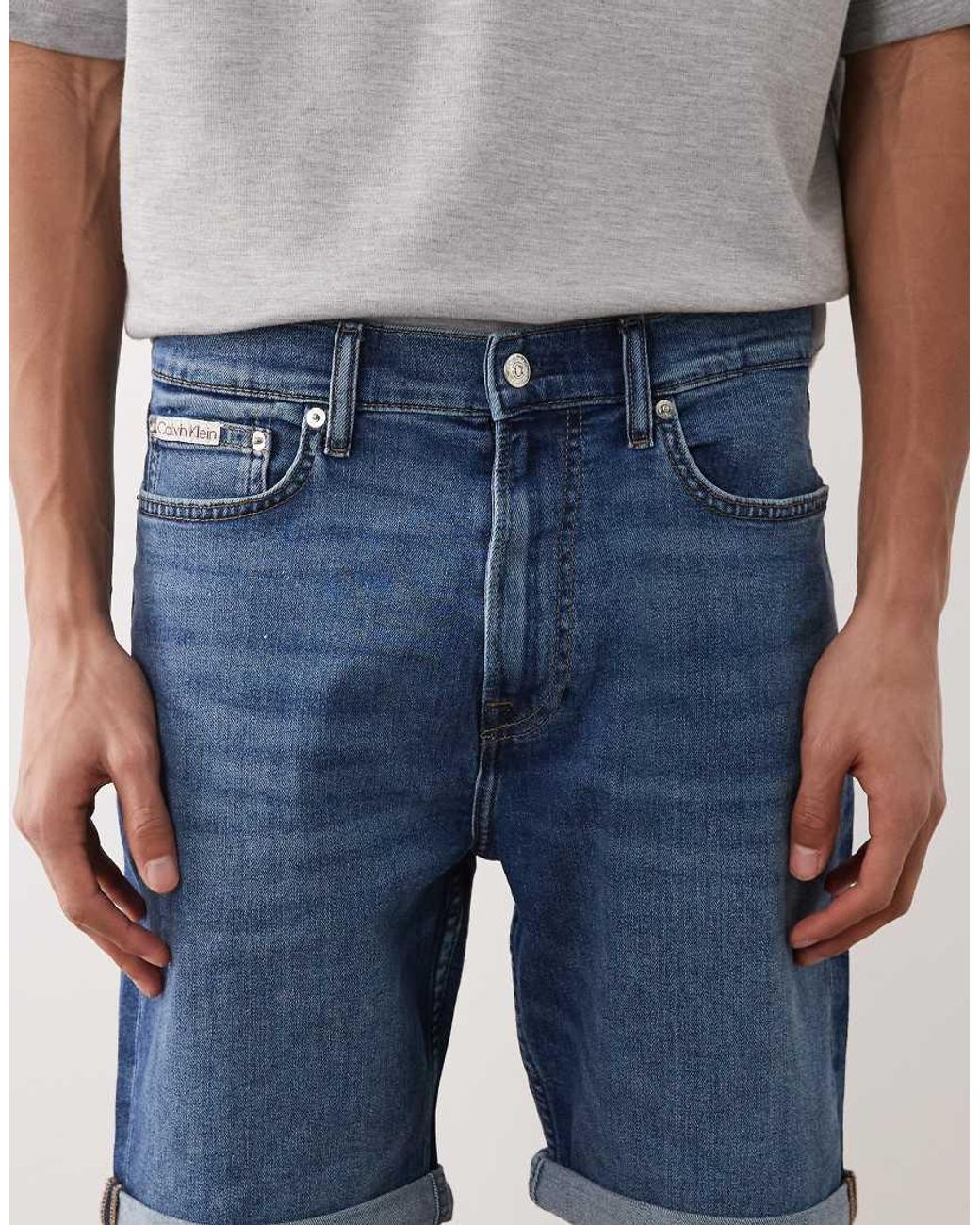 Calvin Klein Blue Slim Denim Shorts for men