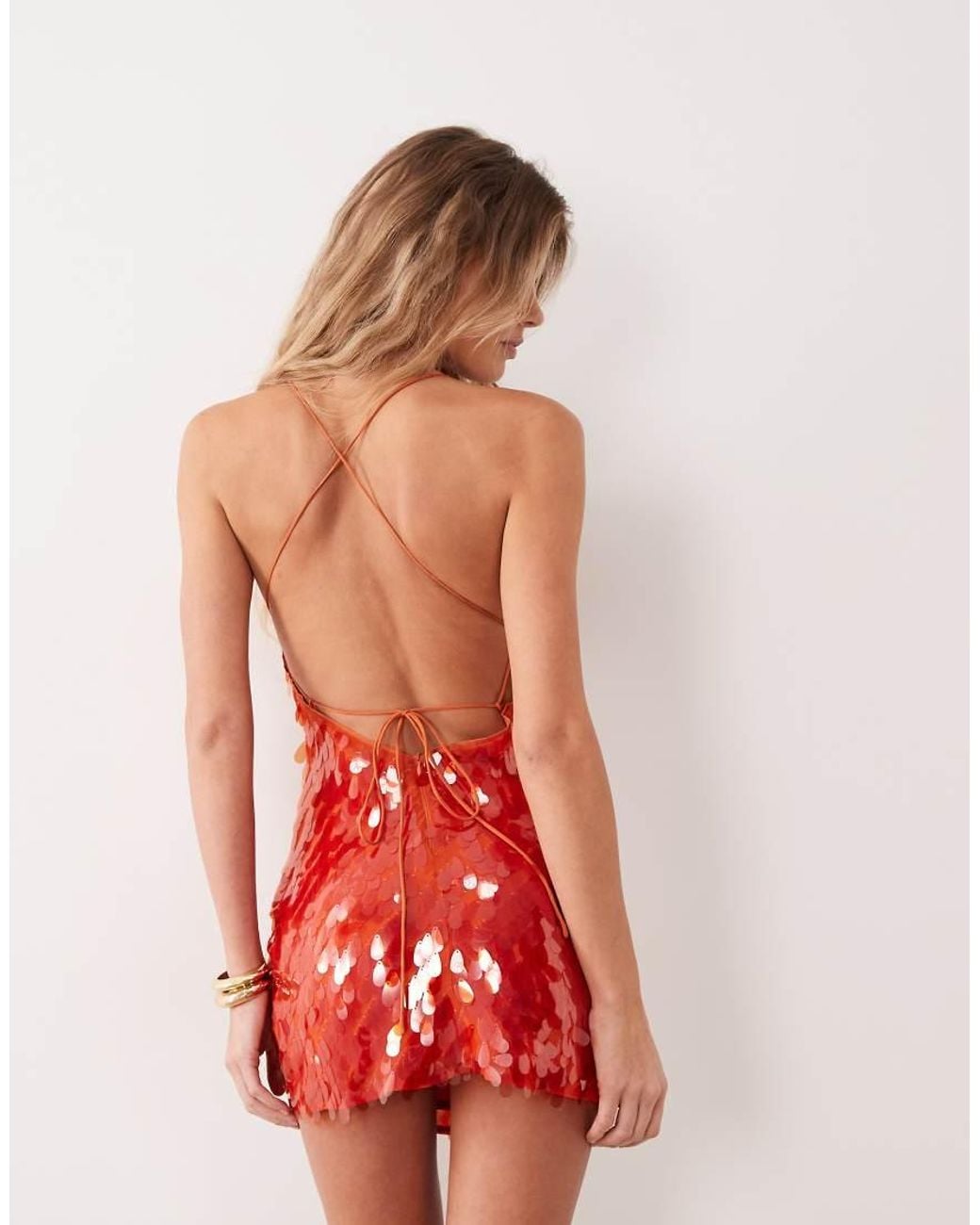 TFNC London Pink Disc Sequin Cami Open Tie Back Mini Dress