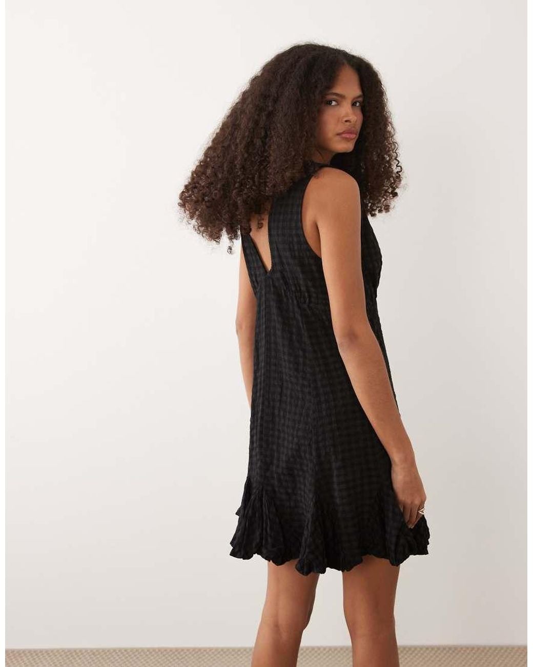 ASOS Black V Neck Mini Button Down Mini Dress With Lace Trims And Godets