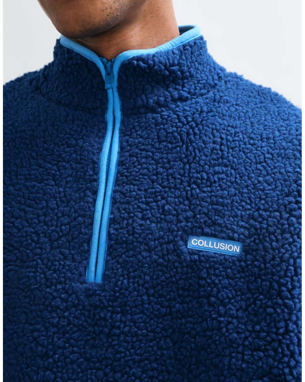 Collusion Blue Borg Funnel Neck Zip Through for men