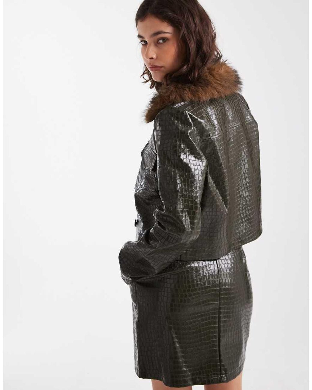 New Look Black Co-Ord Faux Leather Croc Printed Cropped Jacket