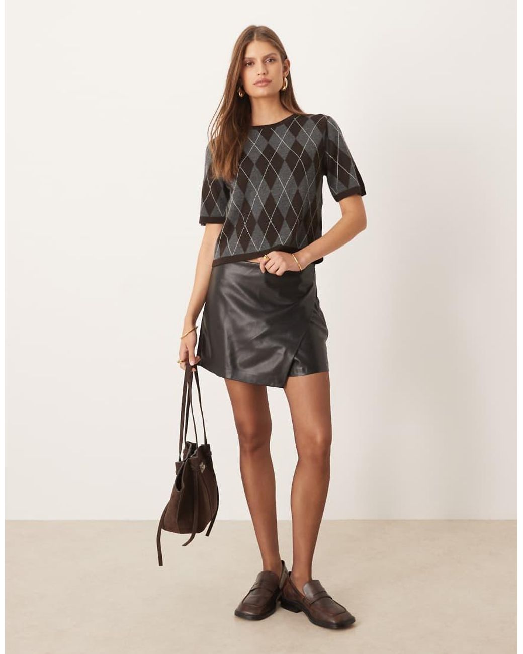 Mango Gray Faux Leather Skort