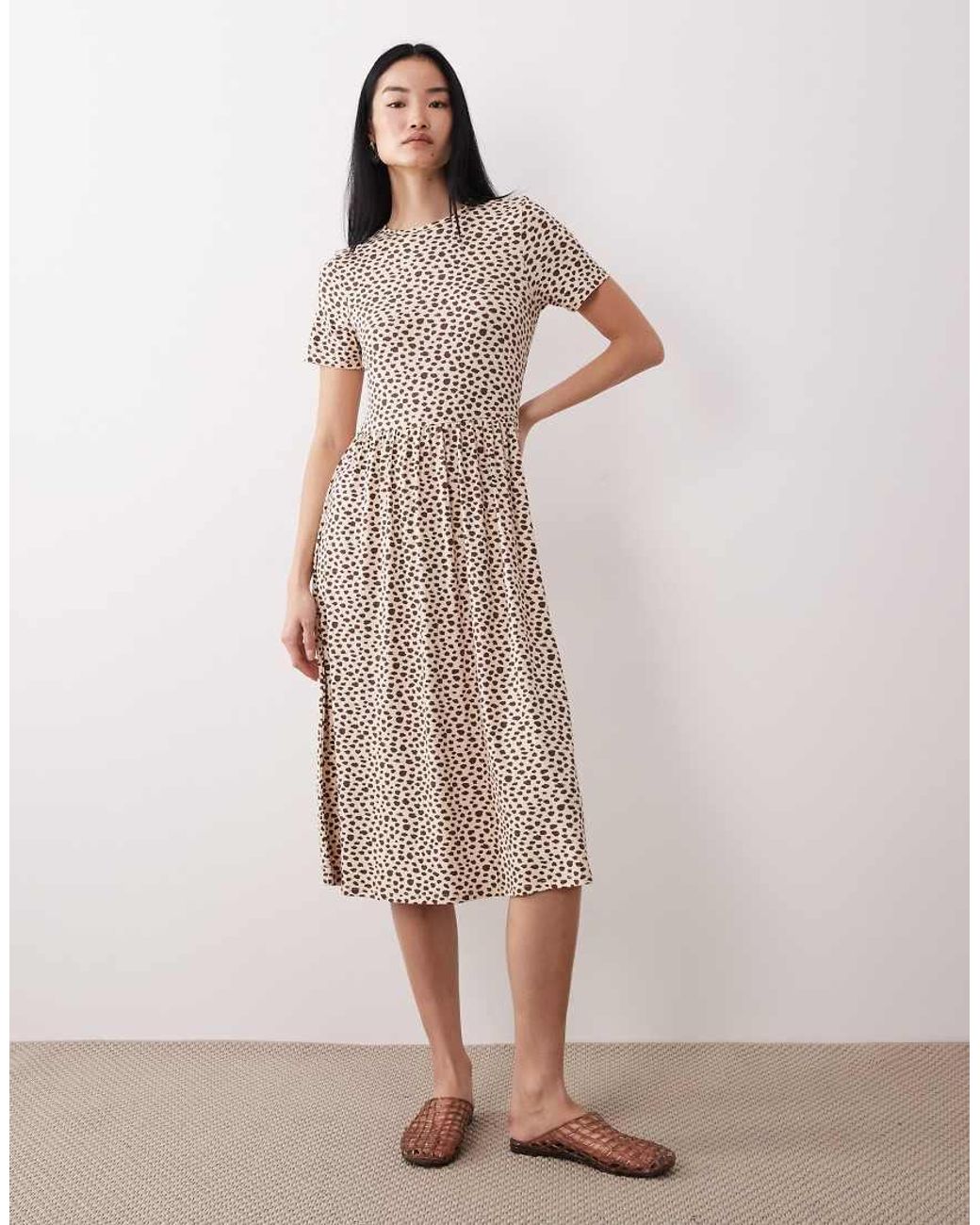 Wednesday's Girl Multicolor Short Sleeve Midaxi Smudge Spot Dress Print