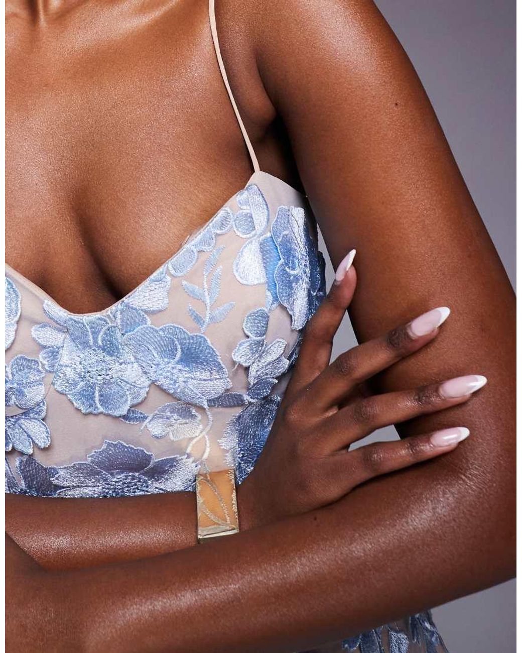 Jarlo Blue Ronie Structured Floral Lace Mini Dress