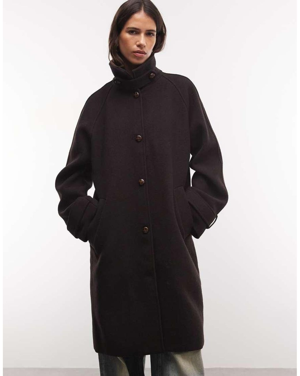 Monki Black Wool Blend Funnel Neck Coat
