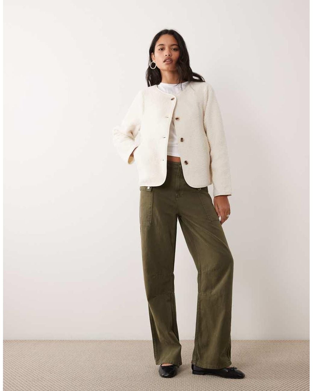 Vila Natural Button Front Teddy Jacket