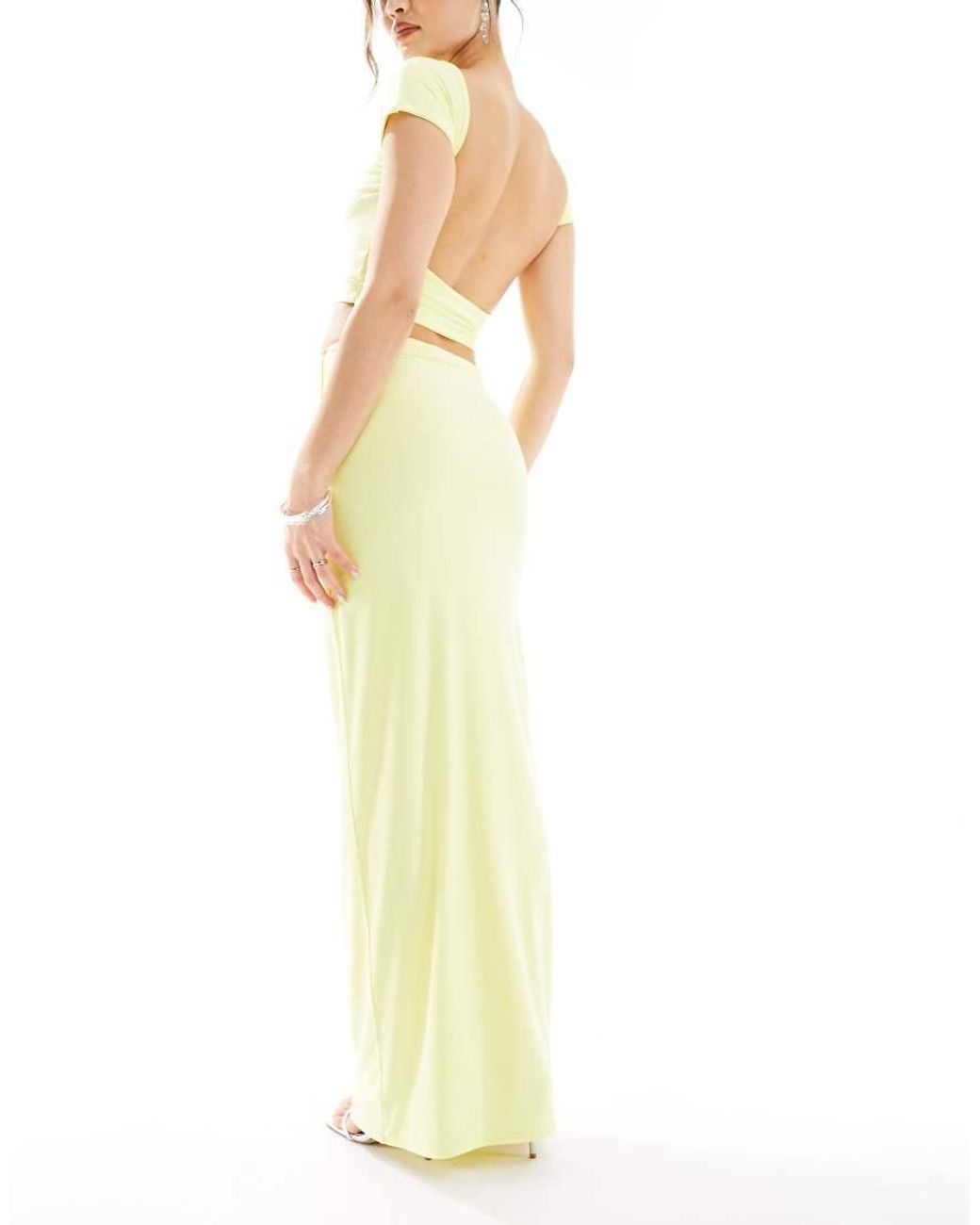 Kaiia White Exclusive Double Layered Slinky Column Maxi Skirt Co-ord