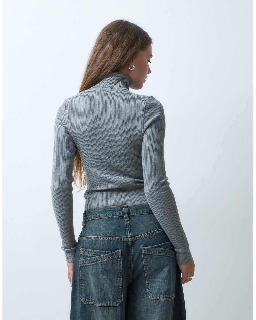 Collusion Gray Knitted Ribbed Roll Neck