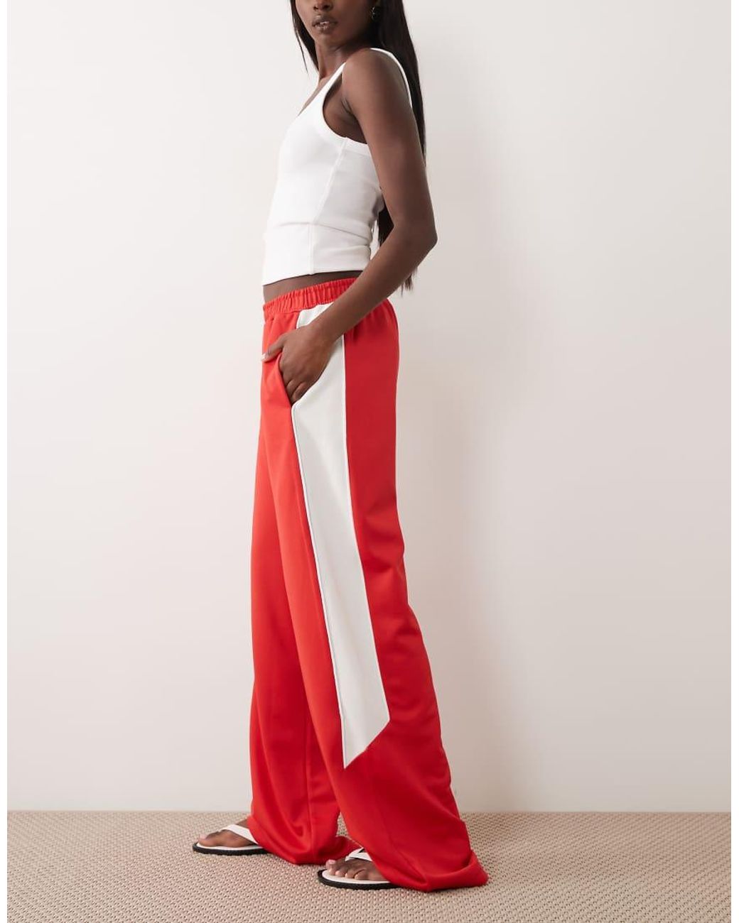 ASOS Red Piping Detail Wide Leg Tricot Trouser