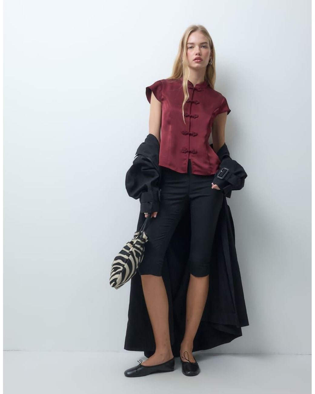 Object Red Short Sleeve Mandarin Style Top