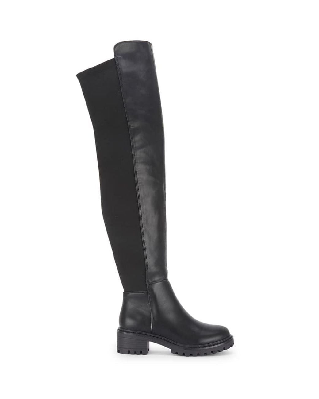 SEQWL Black Stretch Back Over The Knee Boots With Low Block Heels