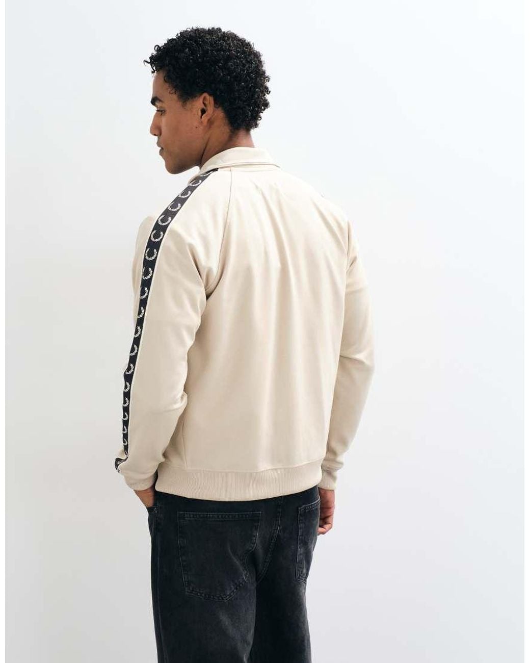 Fred Perry Natural Co-Ord Contrast Taped Zip Through Logo Track Jacket for men