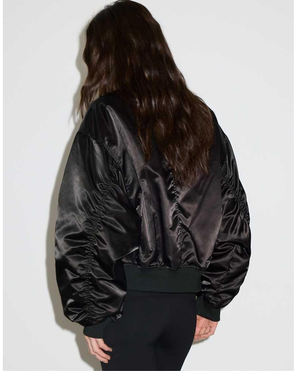 Stradivarius Black Oversize Satin Bomber Jacket