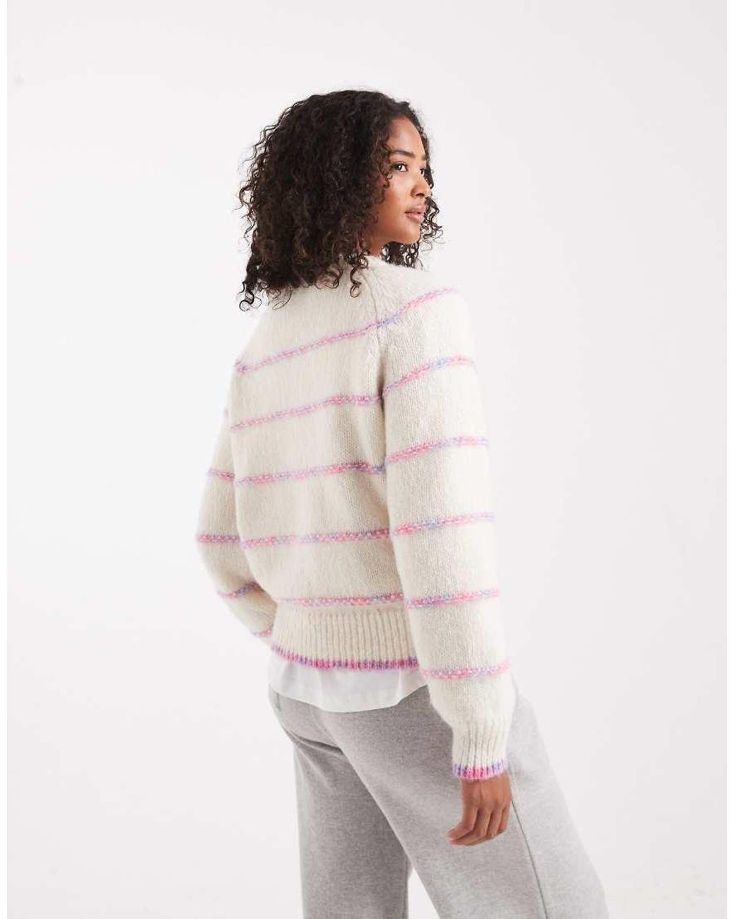 Pieces White Knitted Jumper With Pastel Stripe Detail