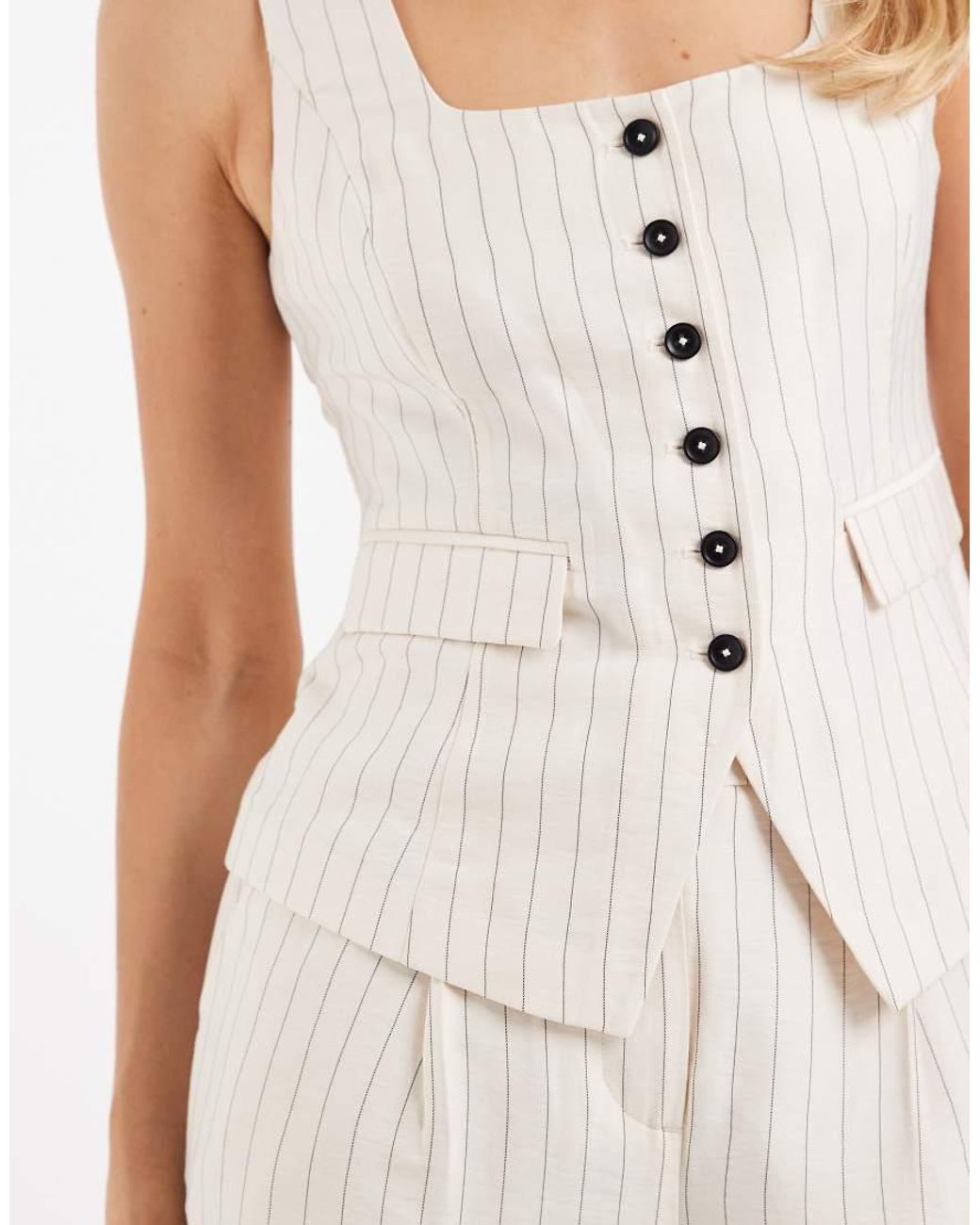 New Look White Stripe Square Neck Waistcoat