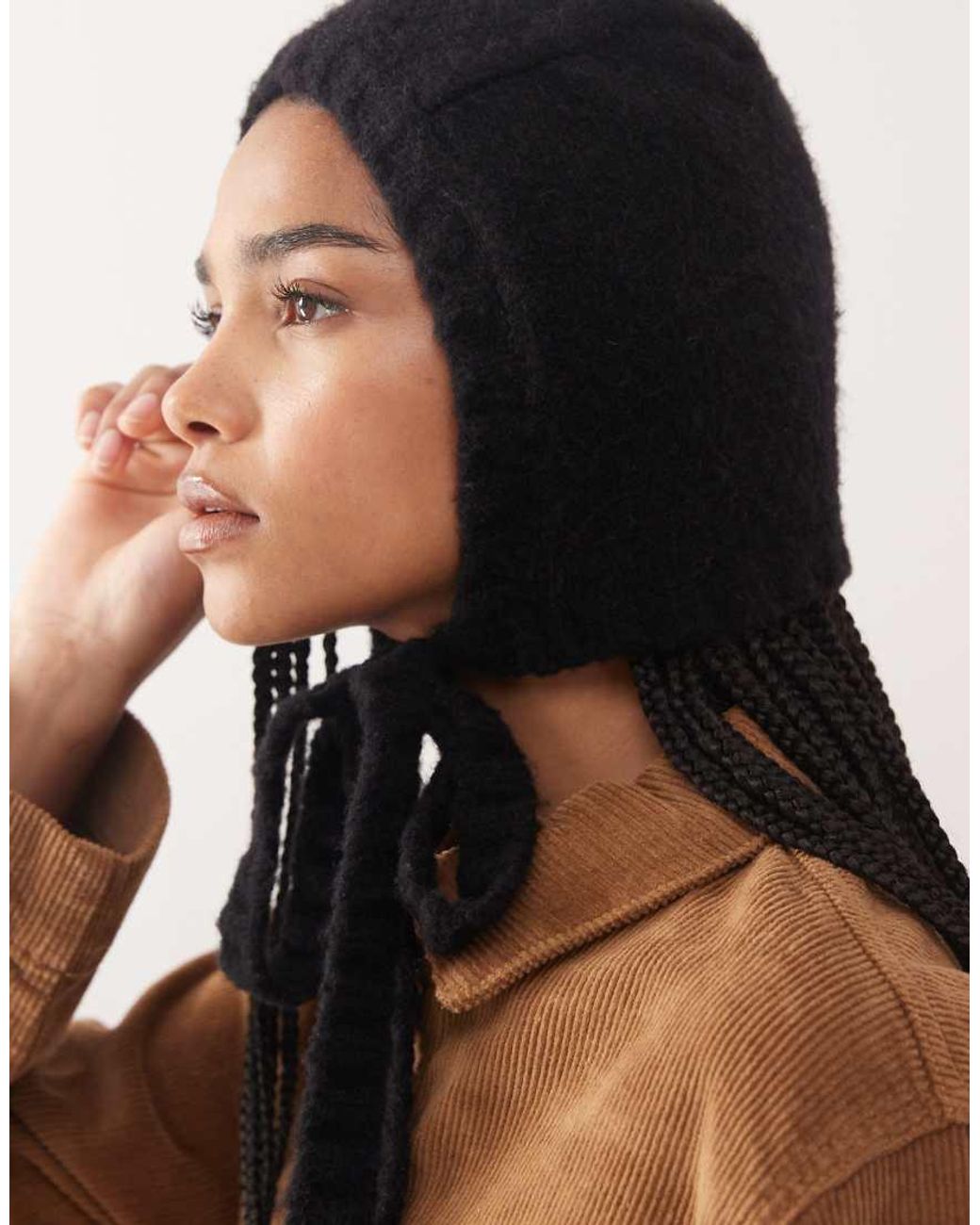Monki Brown Knitted Balaclava Bonnet