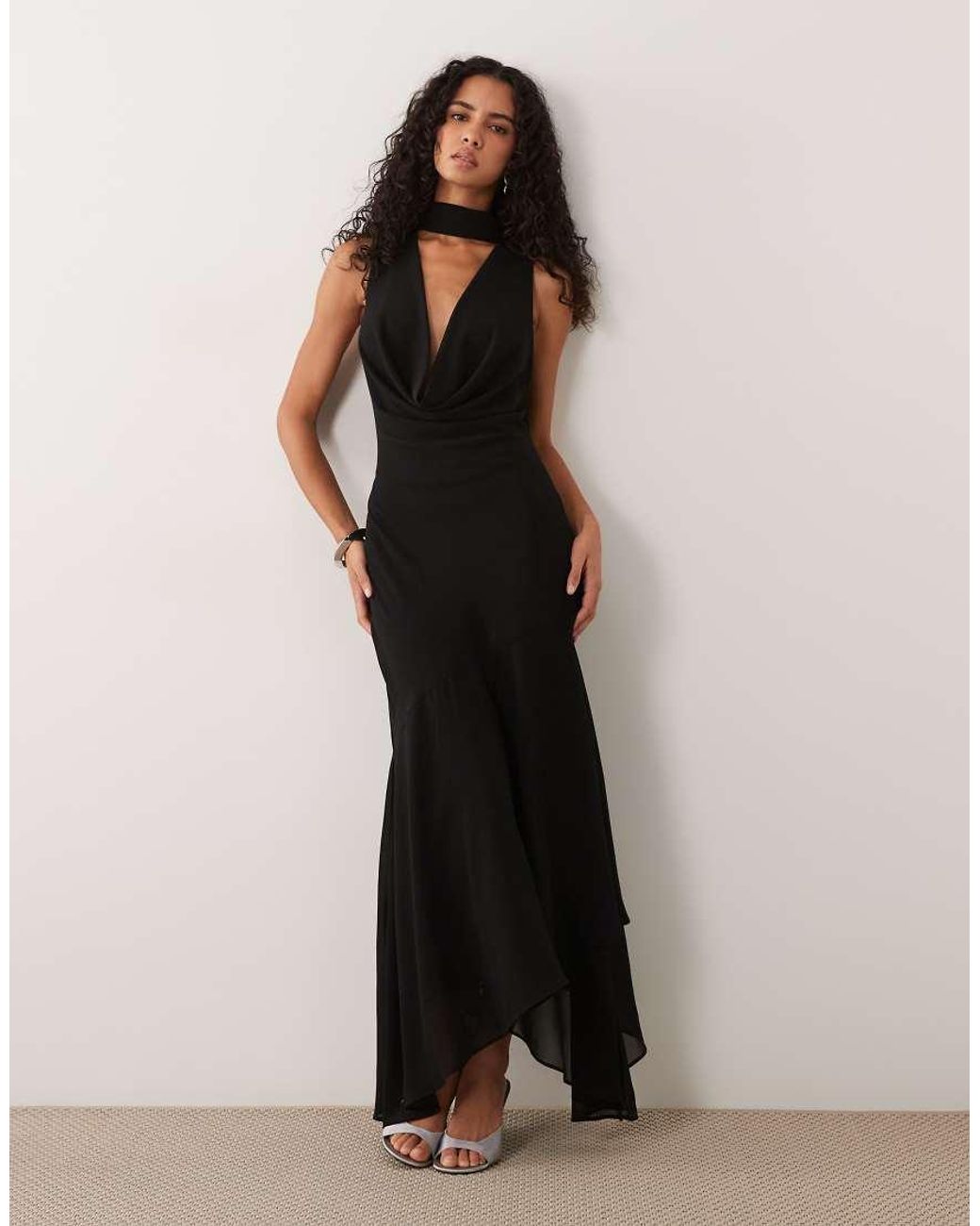 TFNC London White Bridesmaids Cowl Neck Chiffon Maxi Dress With Neck Tie
