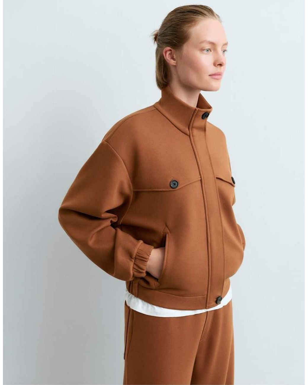 Oysho Brown High-Neck Cropped Jacket