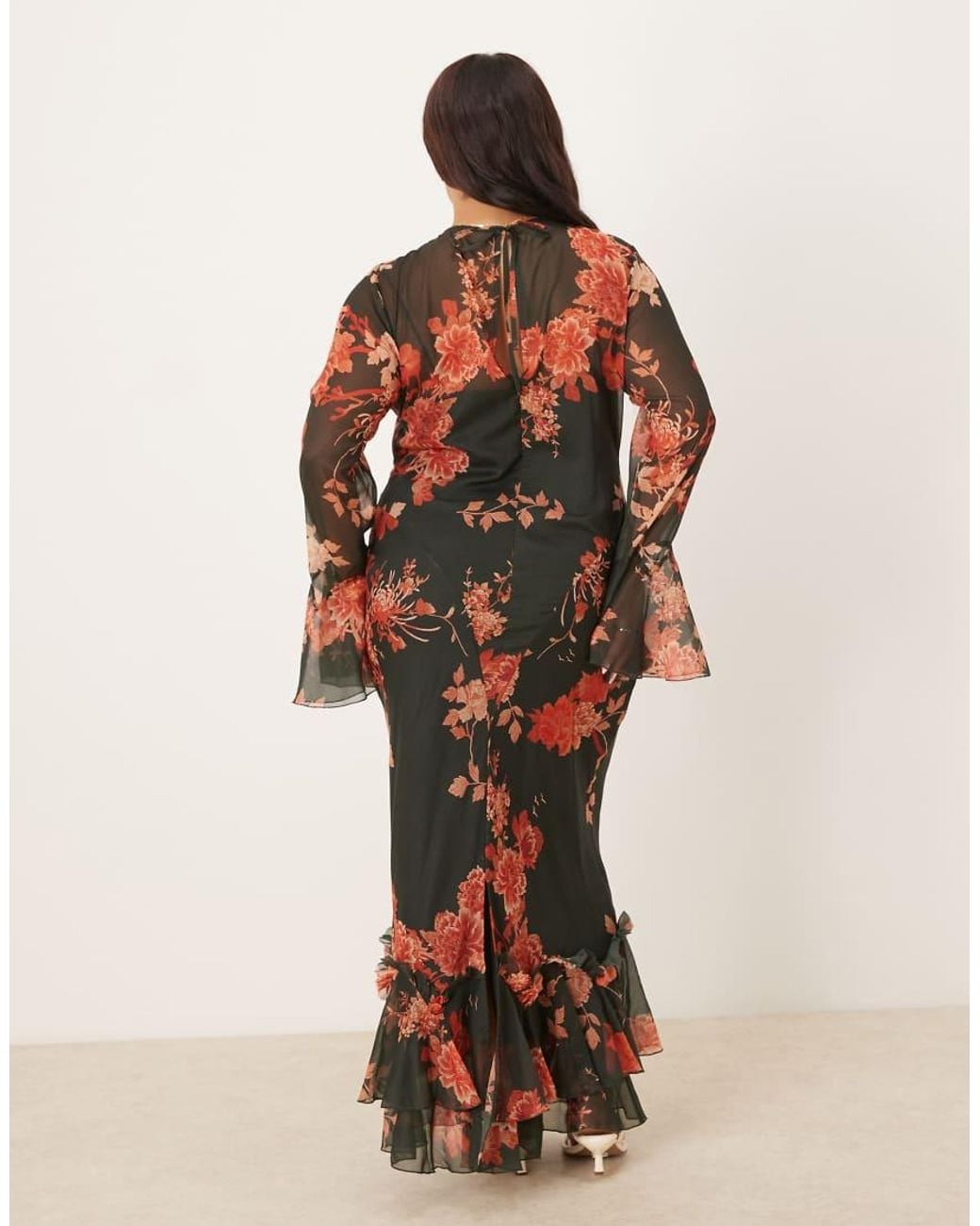 ASOS Asos Design Curve Long Sleeve Frill Seamed V Back Maxi Dress in ...