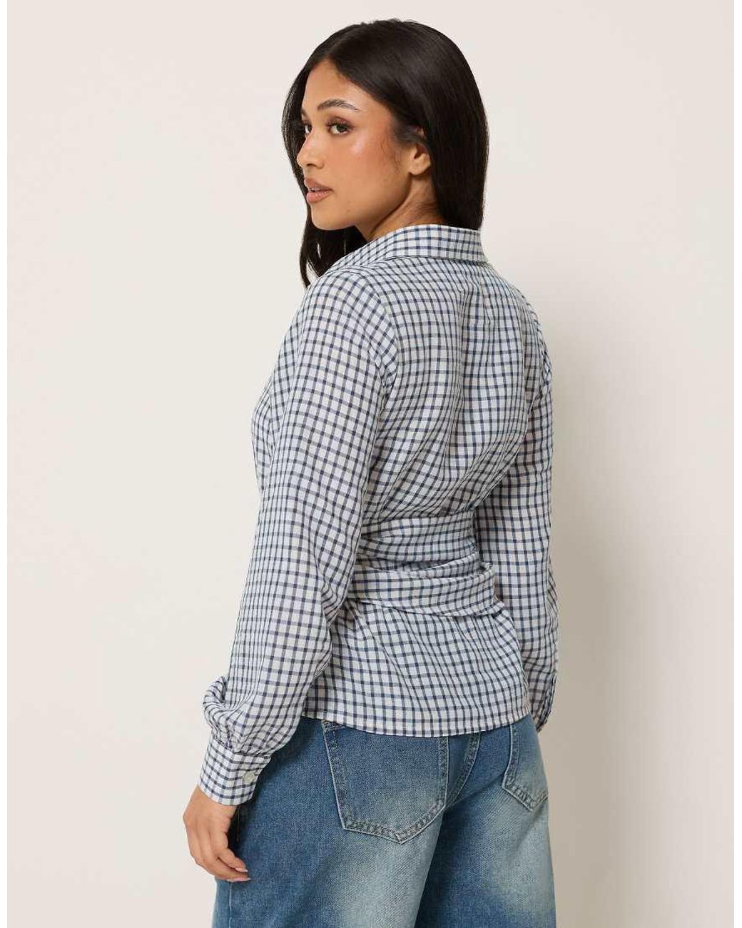 PixieGirl Blue Petite Check Cotton Bandana Shirt