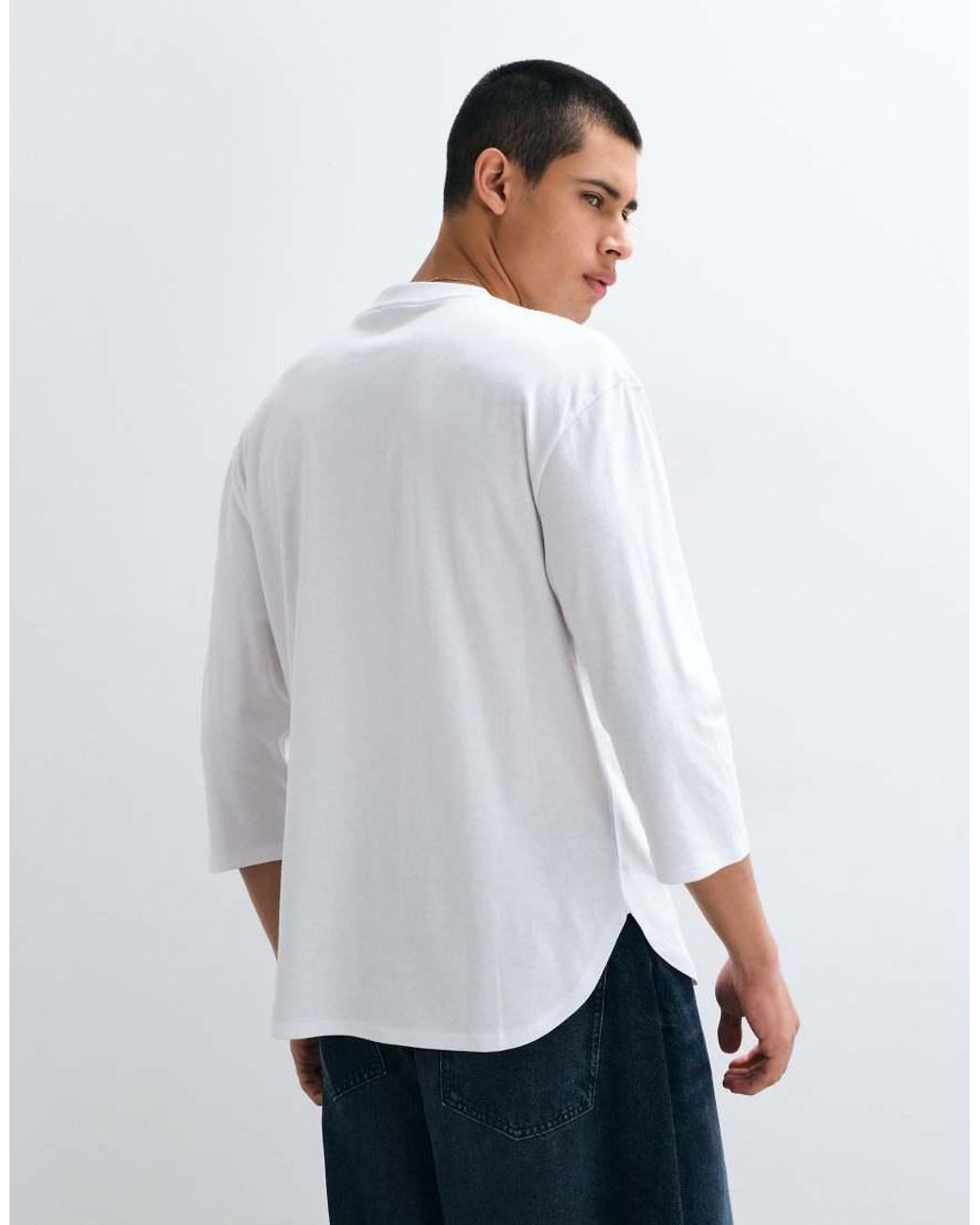 ASOS White Relaxed 3/4 Length T-shirt With Curved Hem for men