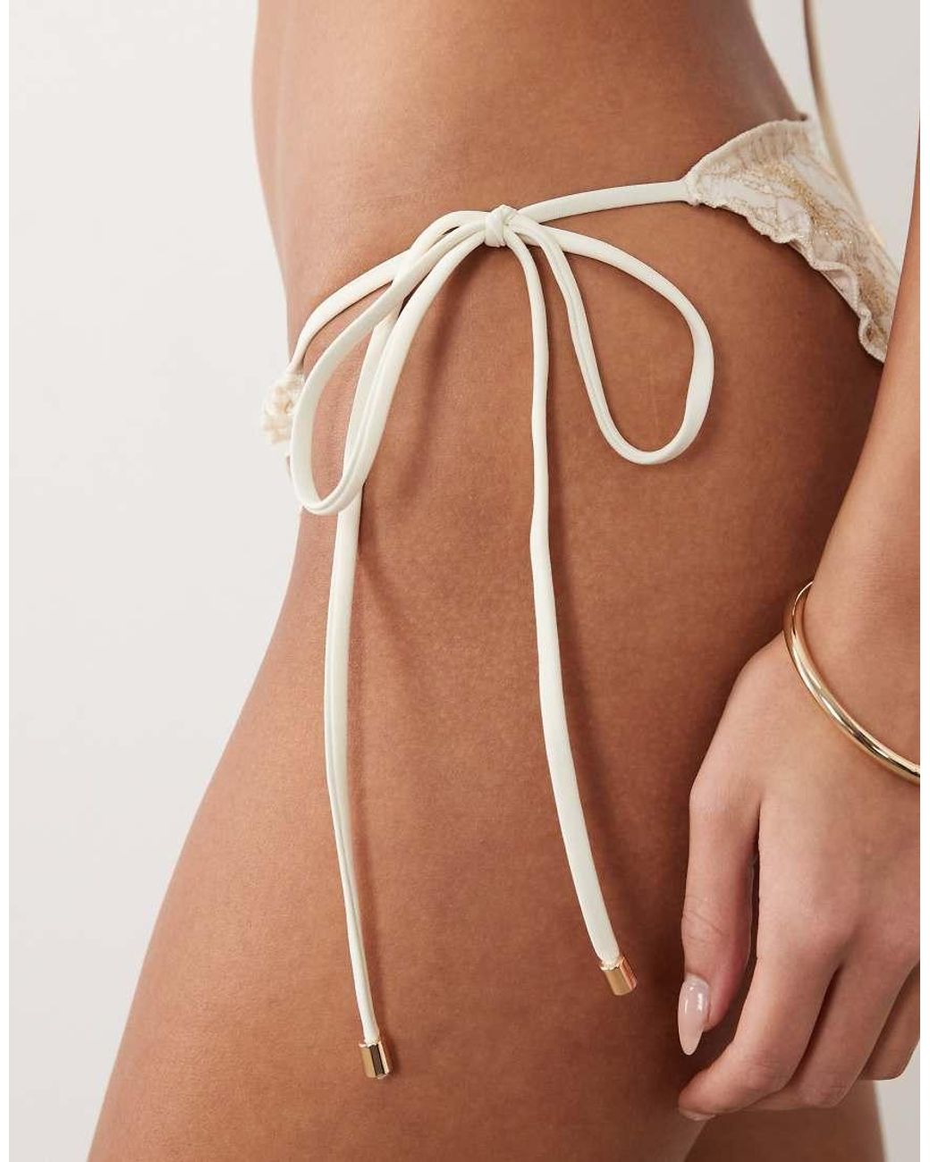South Beach White Glitter Lace Tieside Bikini Bottom