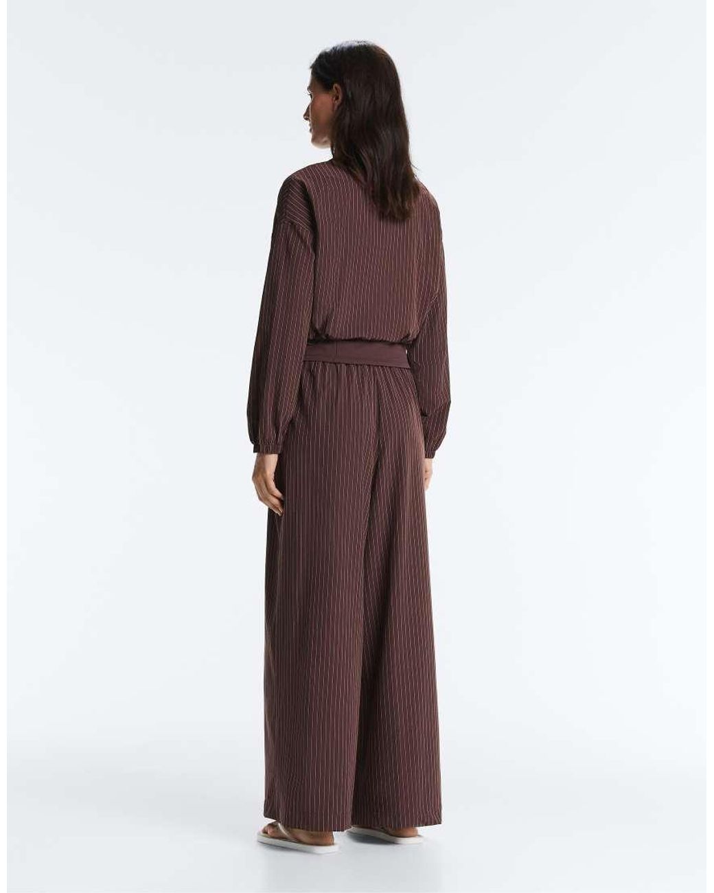 Oysho Brown Waterrepellent Pinstripe Wide-leg Trousers
