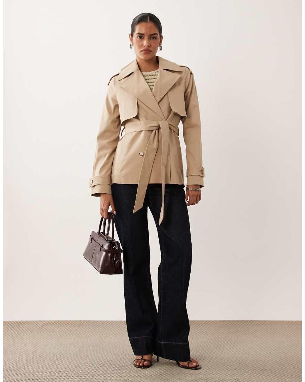 Forever New Natural Cropped Belted Trench Coat