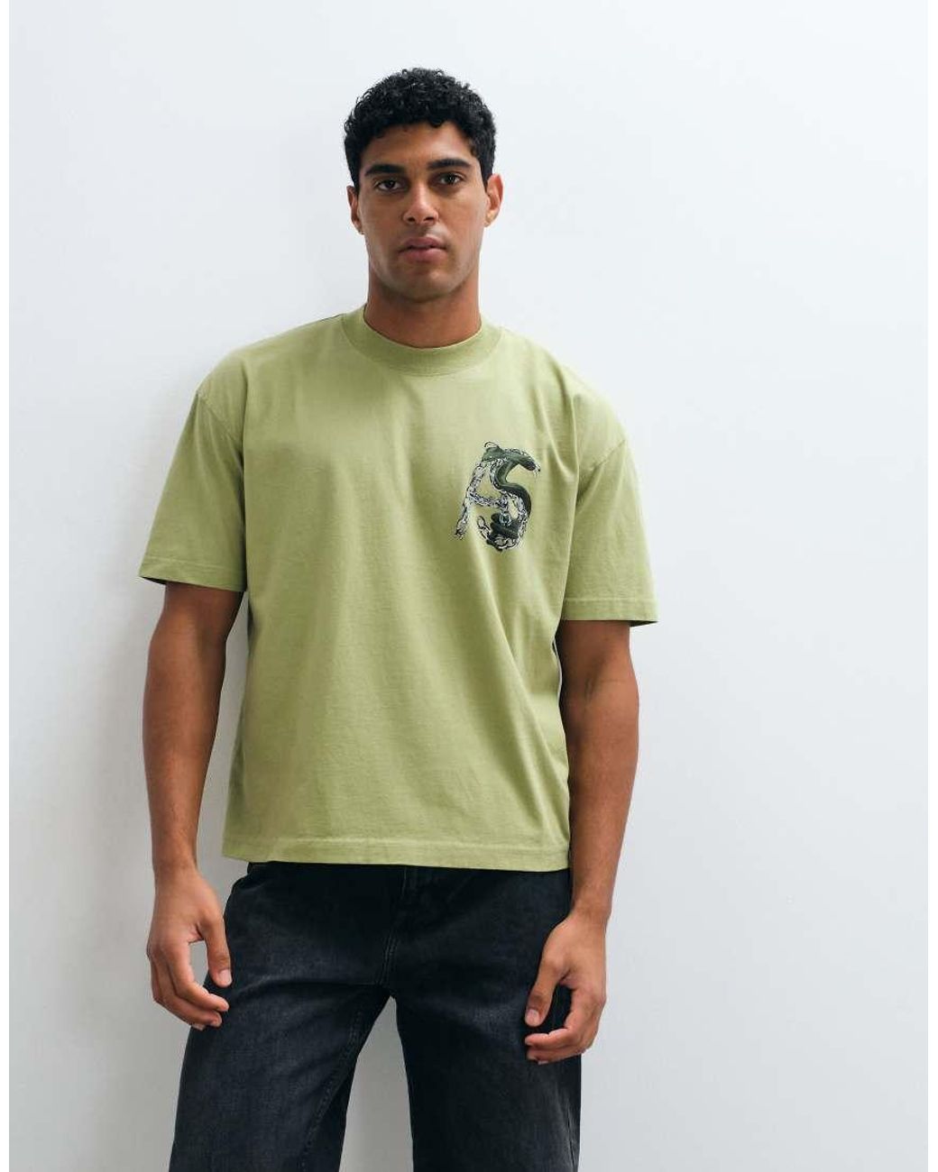 AllSaints Green Linx Short Sleeve Graphic Logo T-shirt With Back Print for men