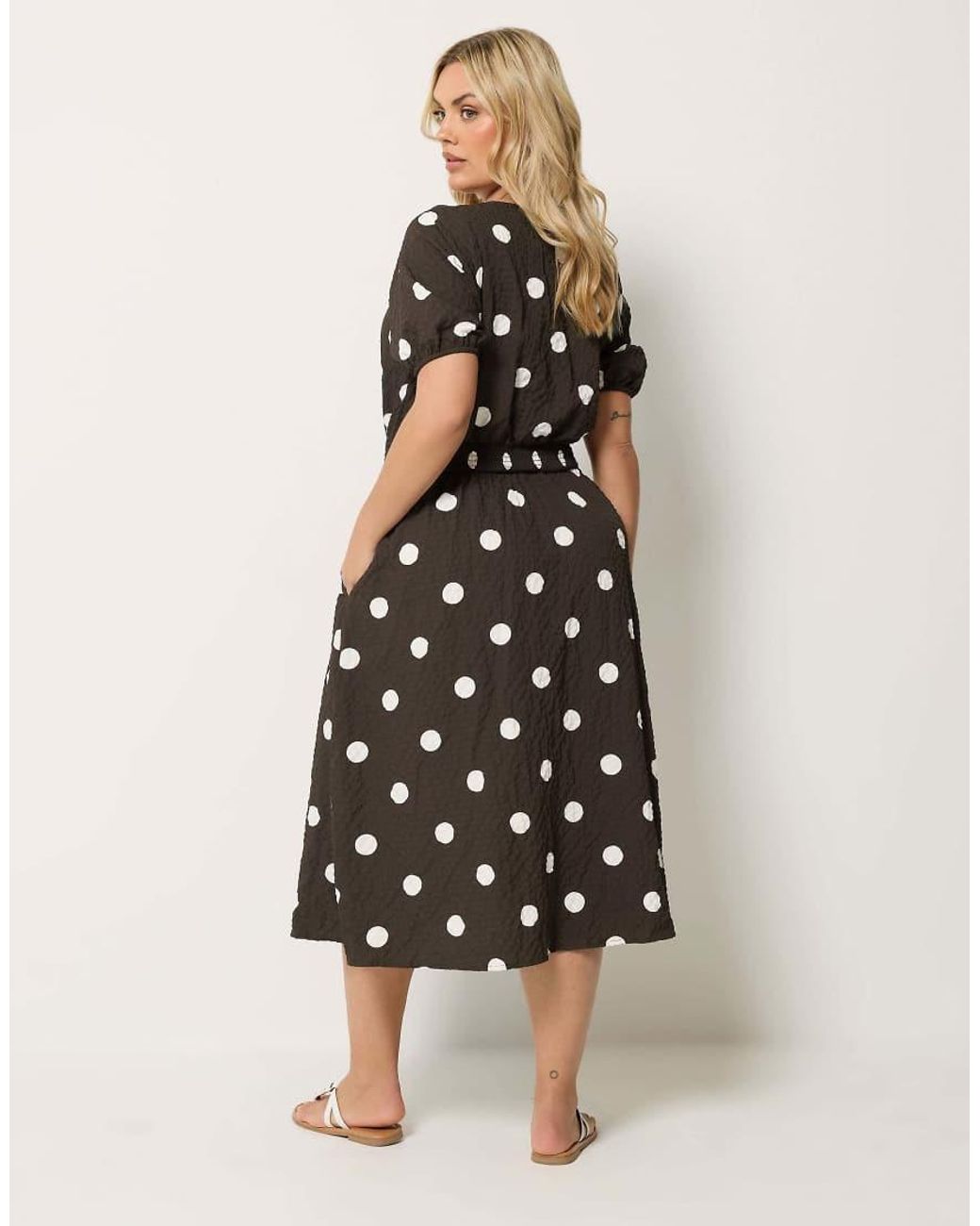 Yours Clothing Brown Polka Dot Midi Smock Dress