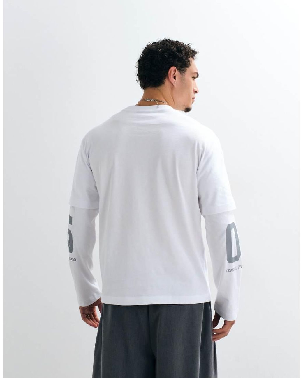 ASOS Gray Double Layer Relaxed T-shirt With Text Graphic for men