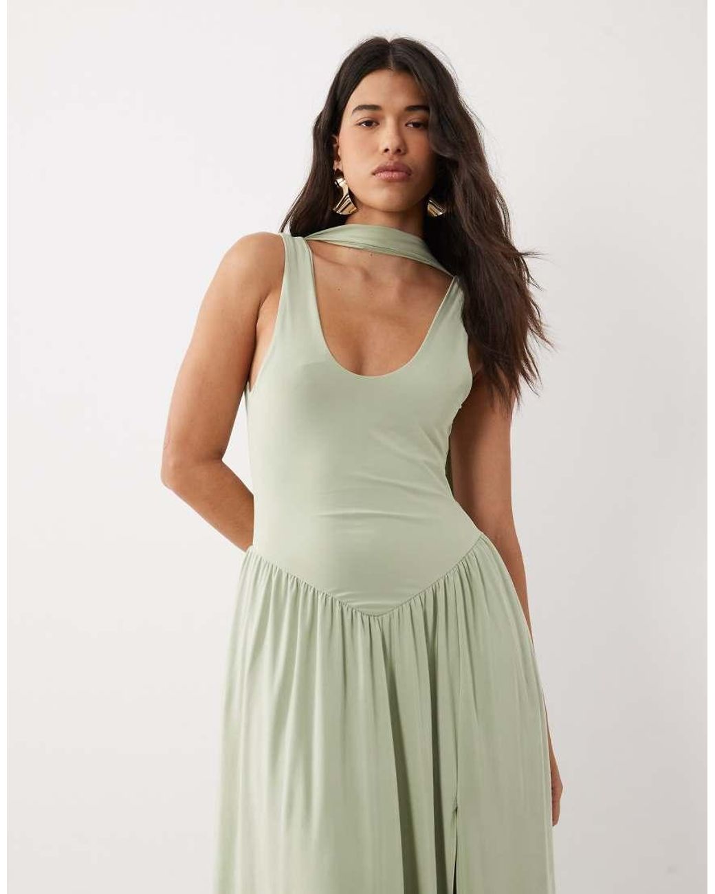 ASOS White Slinky Maxi Dress With Scarf Detail