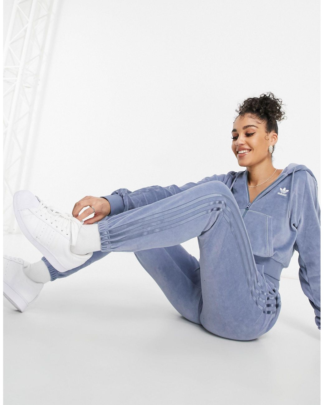 adidas Originals relaxed Risqu Velour joggers in Blue Lyst UK