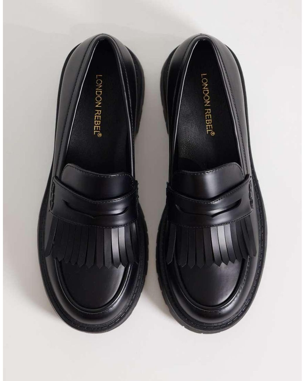 London Rebel Black Palmer Tassel Chunky Loafers