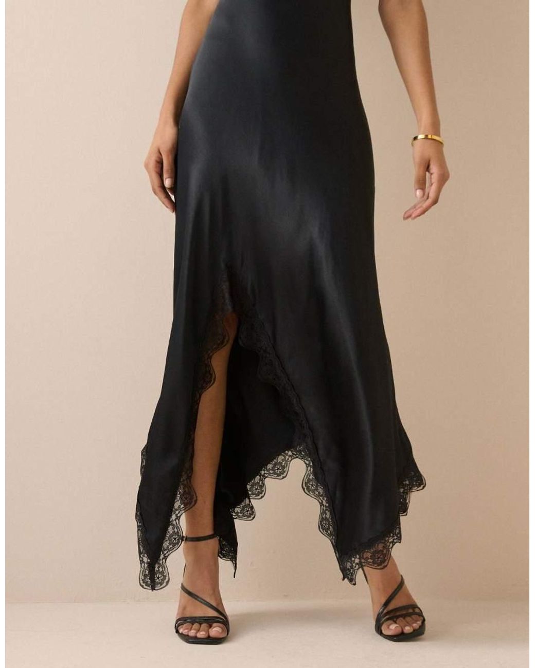 Nobody's Child Natural Asymmetrical Hem Satin Marta Maxi Dress