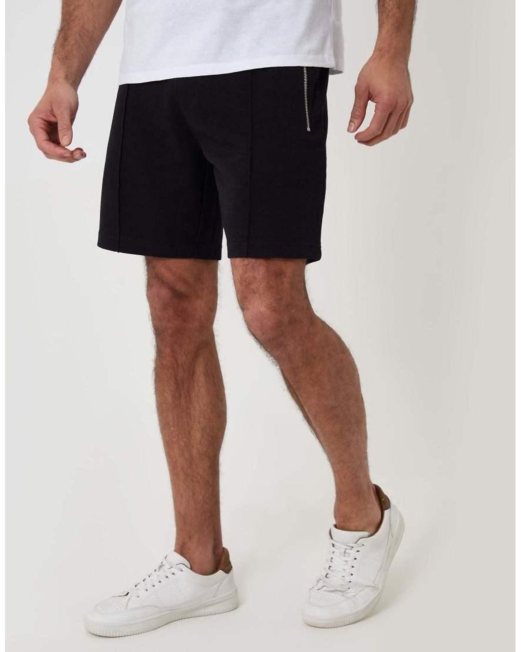 Threadbare Black Pique Pleated Sweat Shorts for men