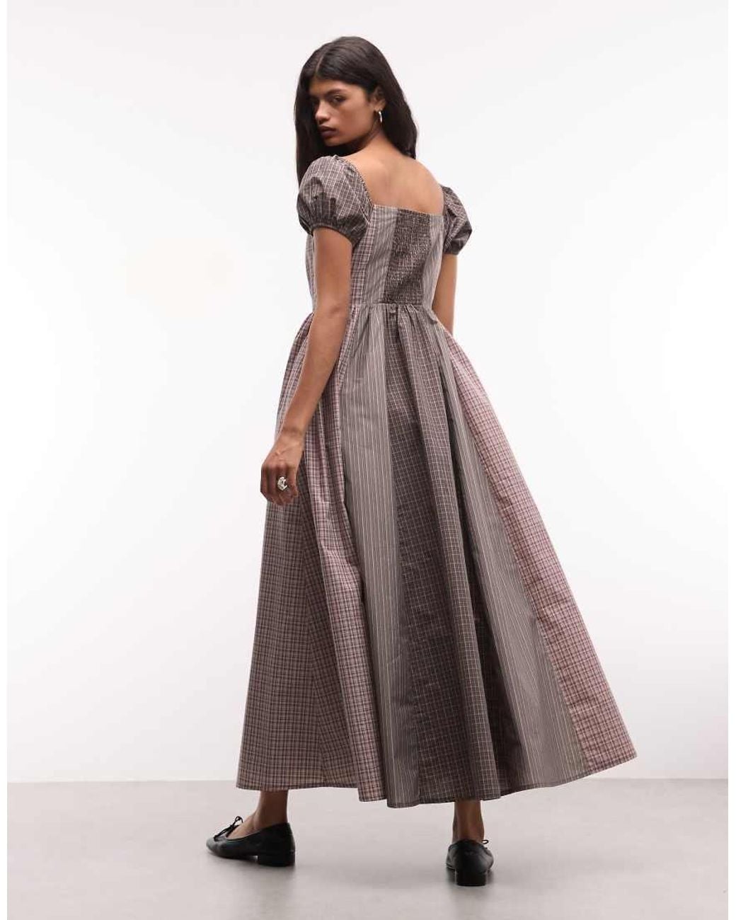 Daisy Street Brown Drop Waist Corset Style Maxi Dress With Puff Sleeve