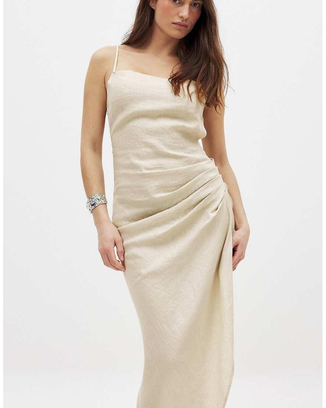 NA-KD Green Draped Linen Dress