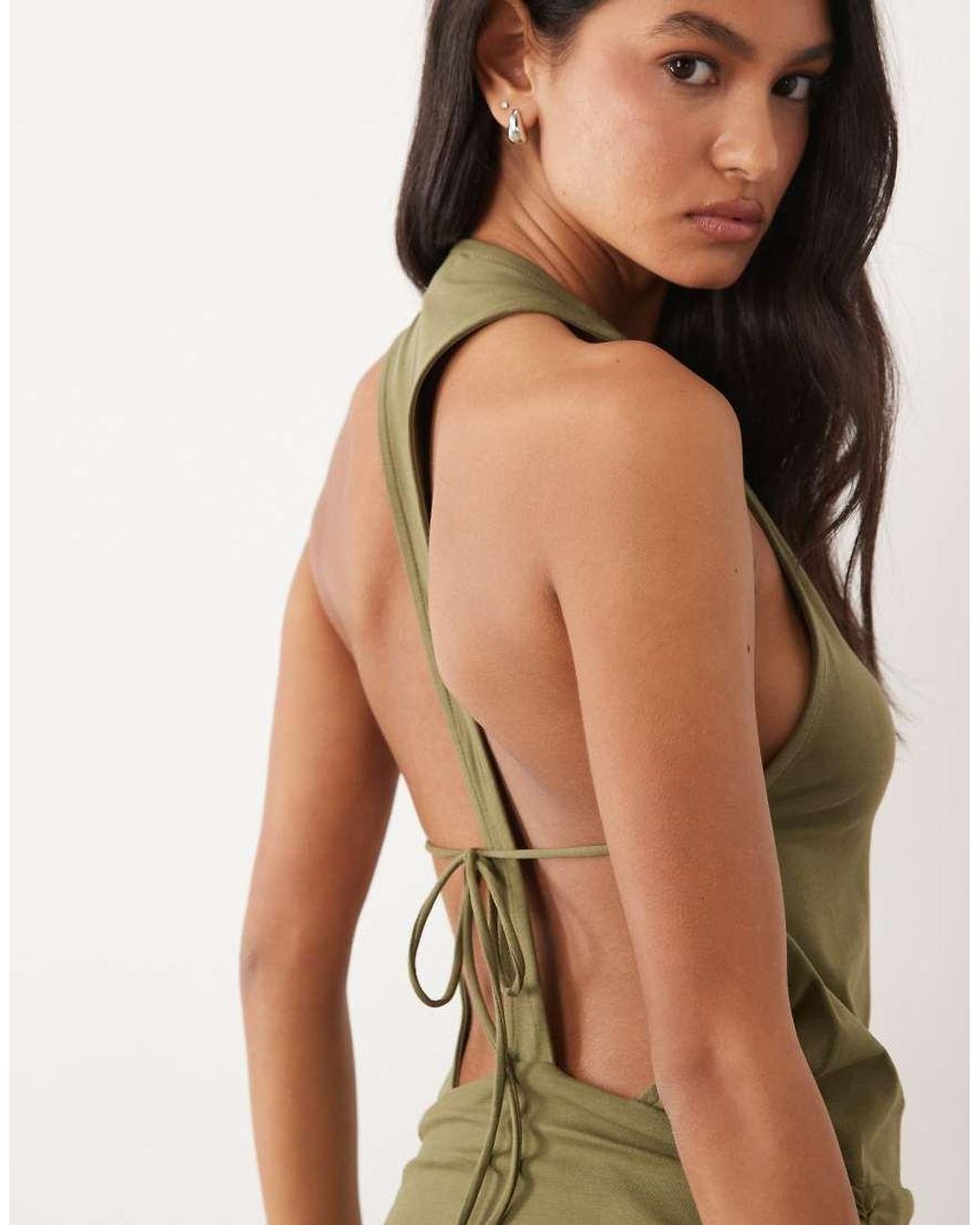 ASOS Green Racer Drop Waist Open Back Tie Midi