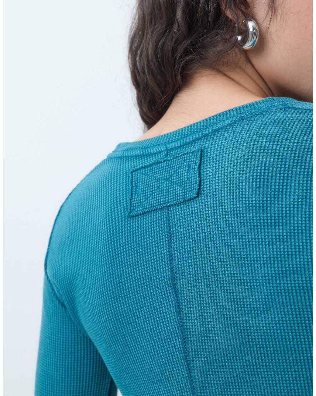 Free People Blue Easy Does It Lettuce Edge Top