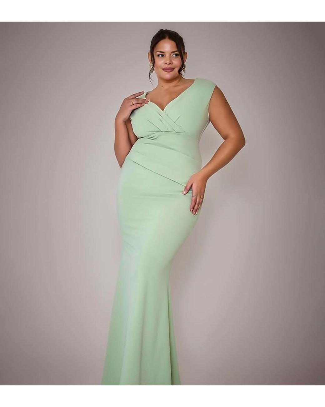 Goddiva Green Plus Bardot Pleated Maxi Dress
