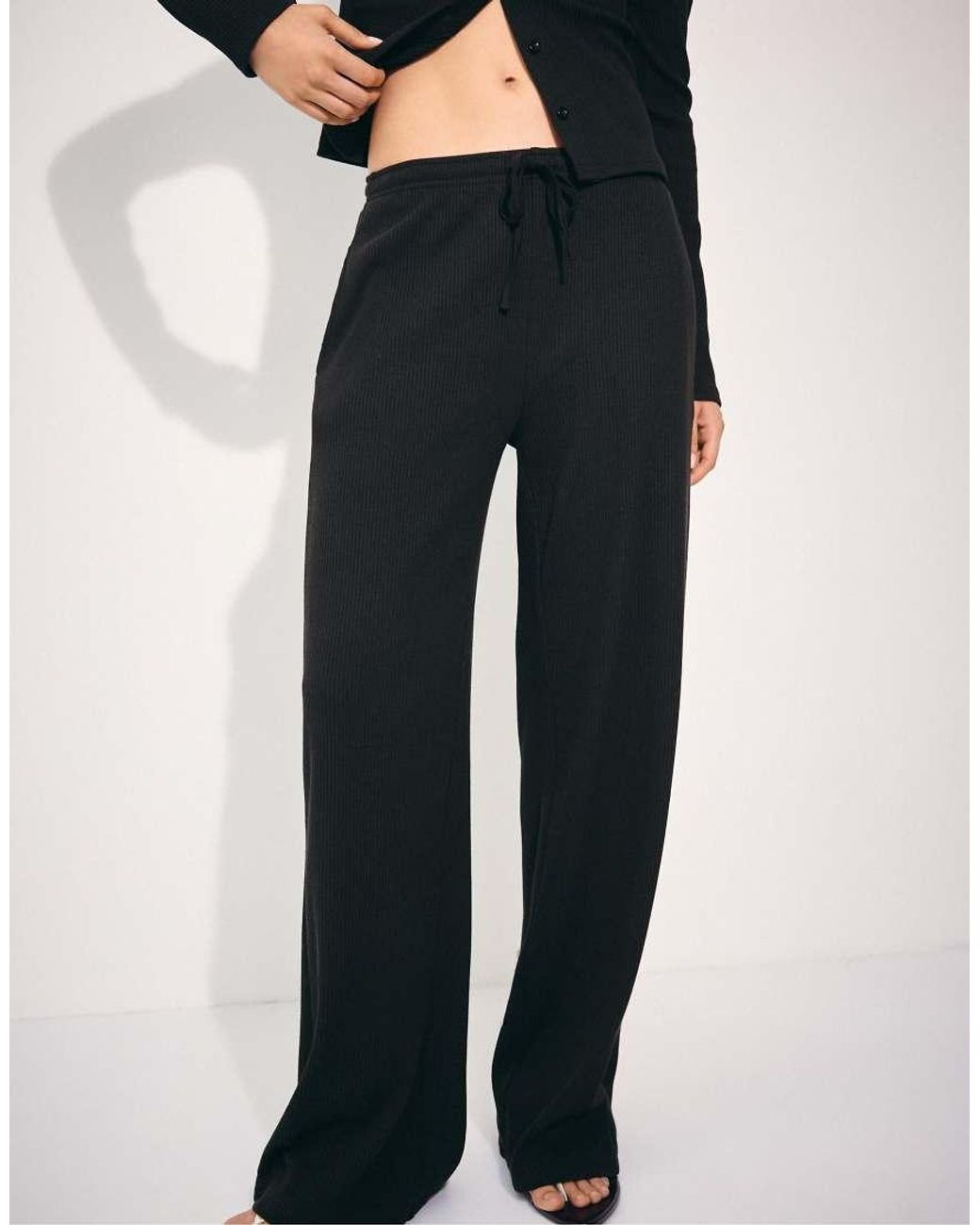 Stradivarius Black Soft-touch Ribbed Trousers