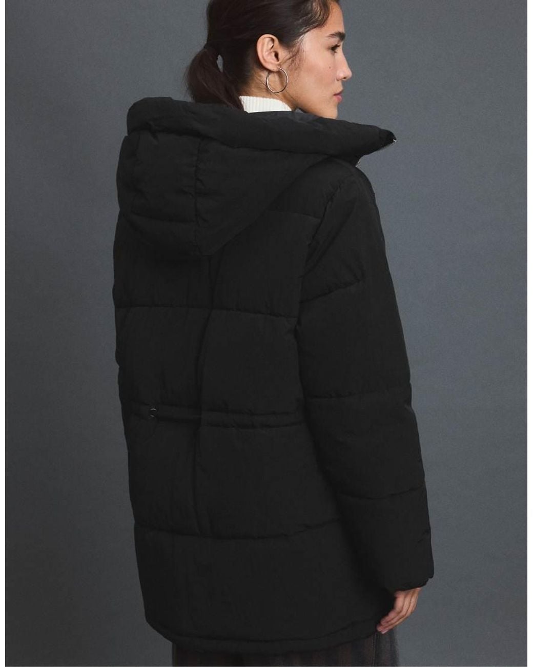 Stradivarius Black Mid-Length Padded Coat