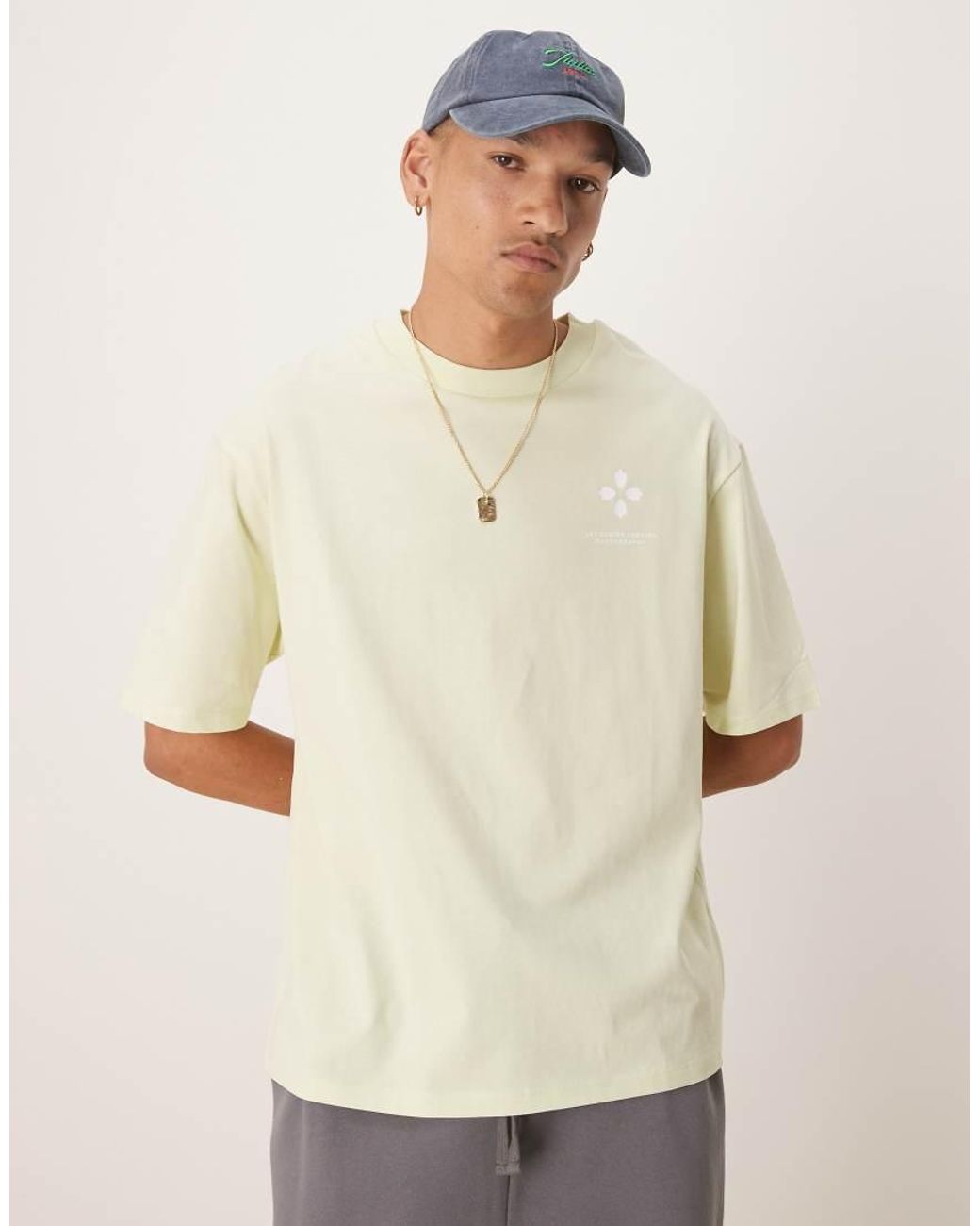 SELECTED Oversized T-Shirt Met Cirkelvormige Print Op De Rug in het Natural voor heren