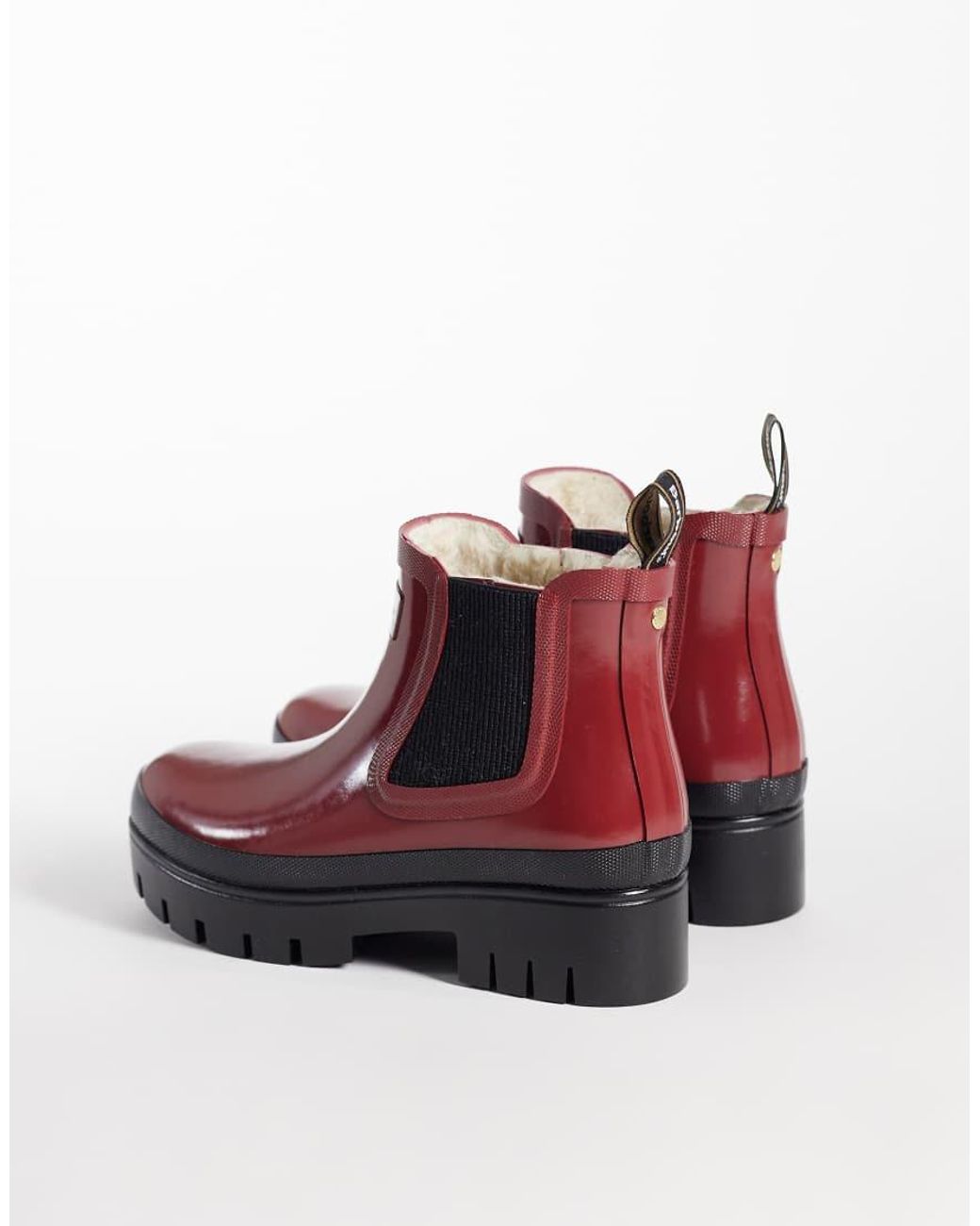 Barbour Red Halton Faux Fur Patent Welly Boots