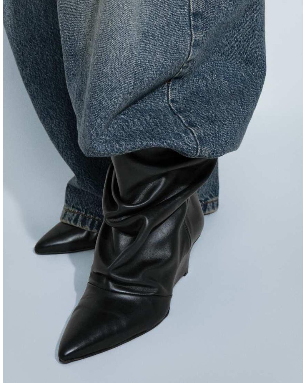 ASOS White Riven Premium Real Leather Wedge Slouch Boots