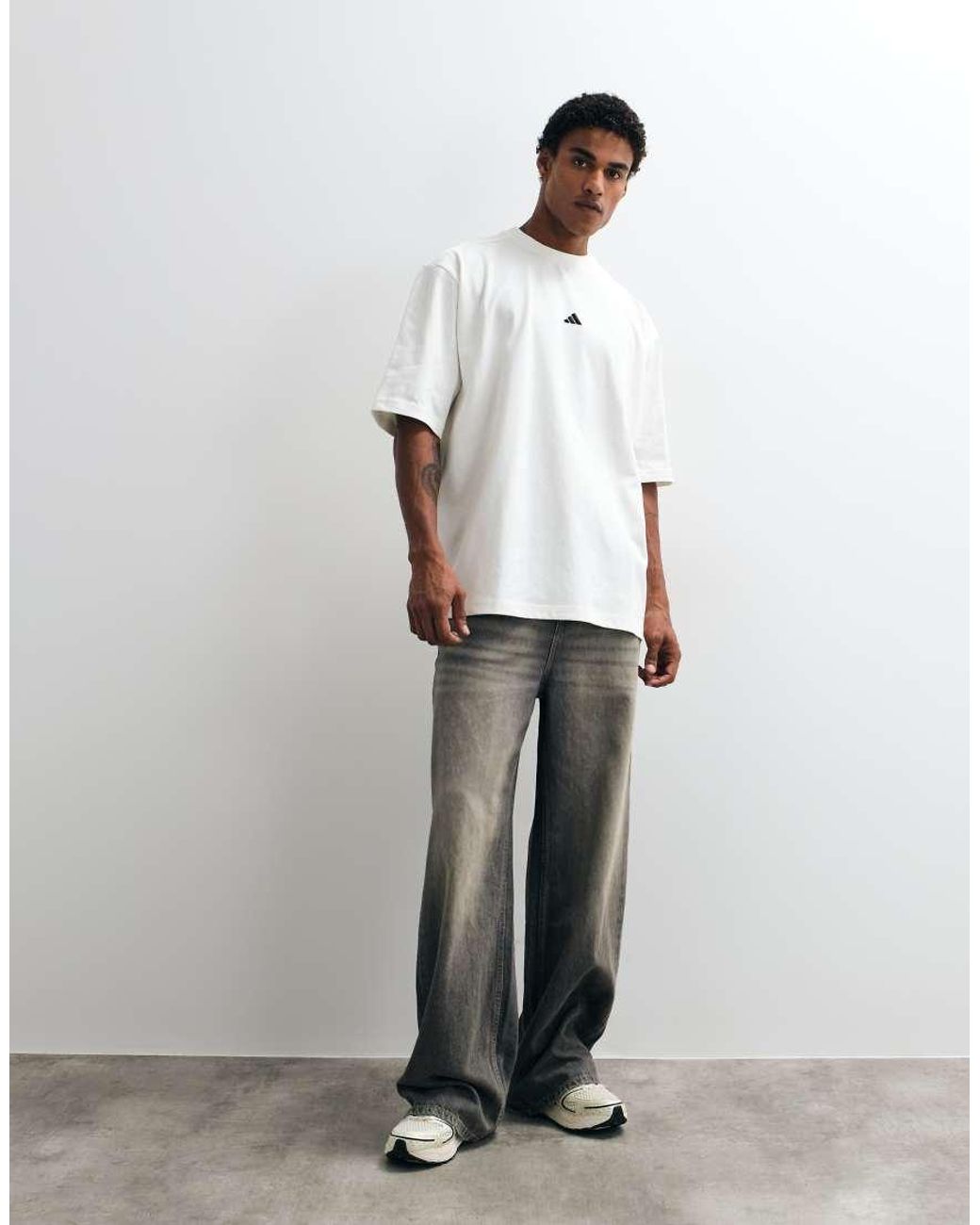 Adidas Originals White Oversized Central Small Logo T-shirt for men