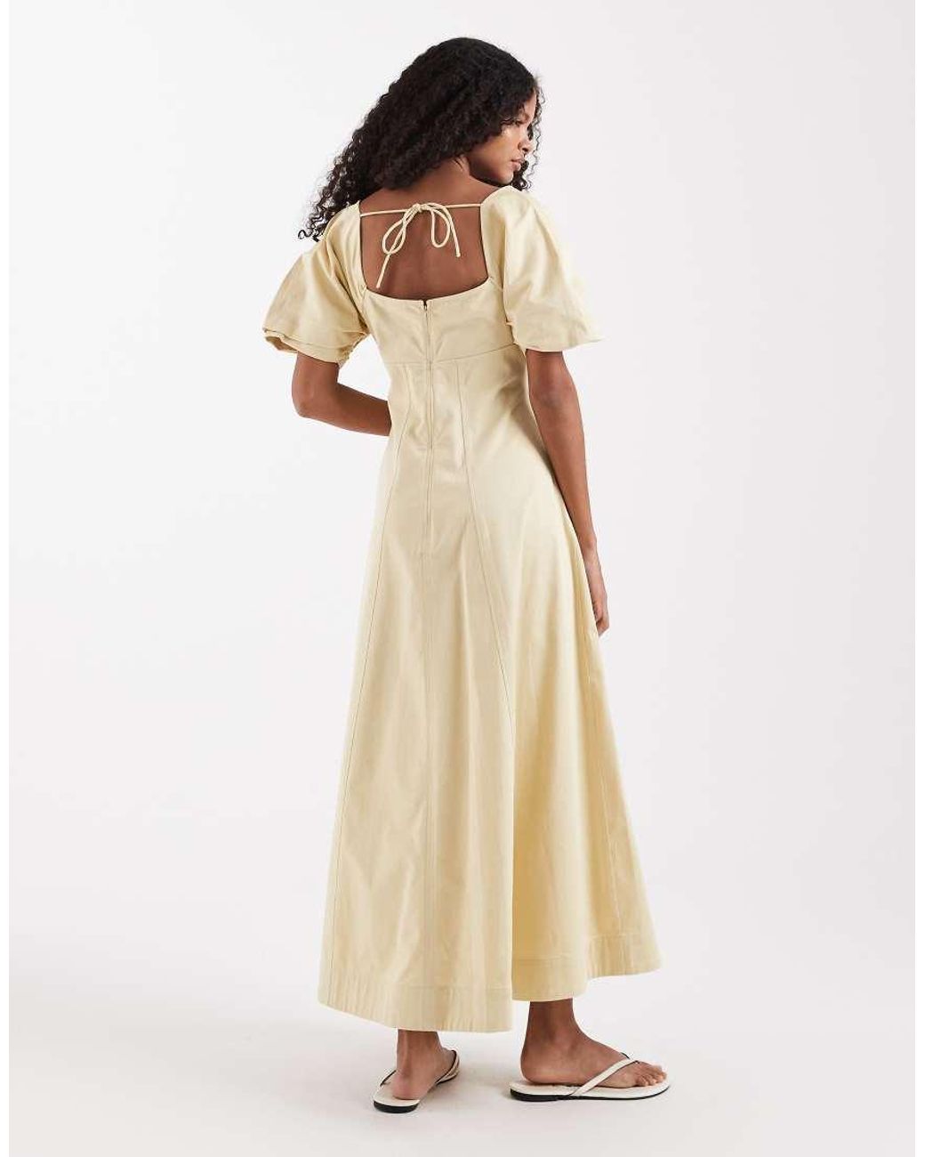 ASOS Natural Square Neck Structured Cotton Midi Dress With Back Strap