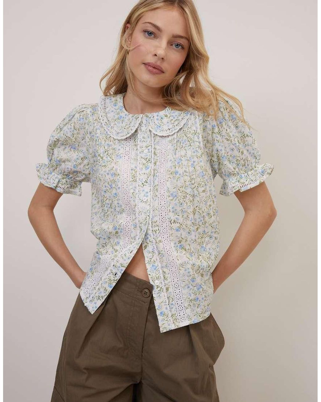 Nobody's Child Gray Broderie Anglaise Peter Pan Collar Blouse