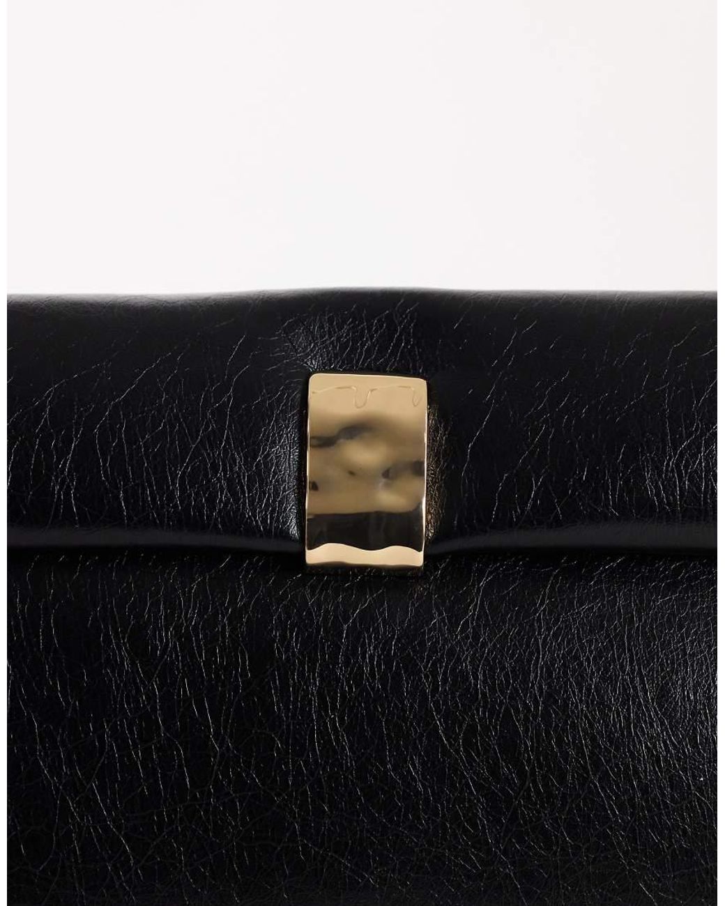 TOPSHOP Black Amber Oversized Fold Over Clutch Bag With Hardware